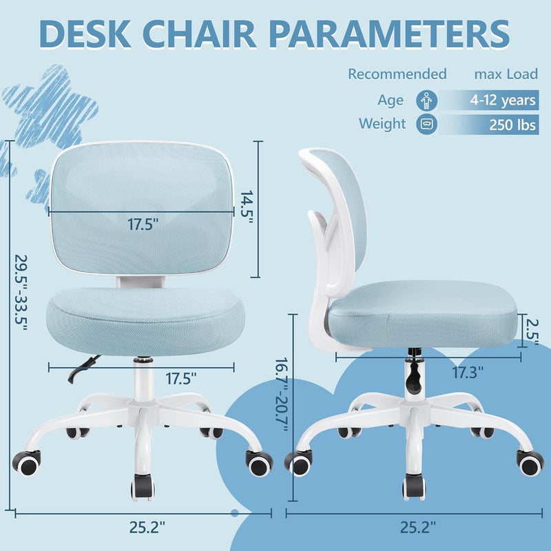 Primy Kids Desk Chair, Pink Study Chair for Boys Girls with Height Adjustable, Swivel Mesh Task Student Chairs for 4-12, Growing Teen Office Chair for Home/School/Office(Light Blue) - Image 2